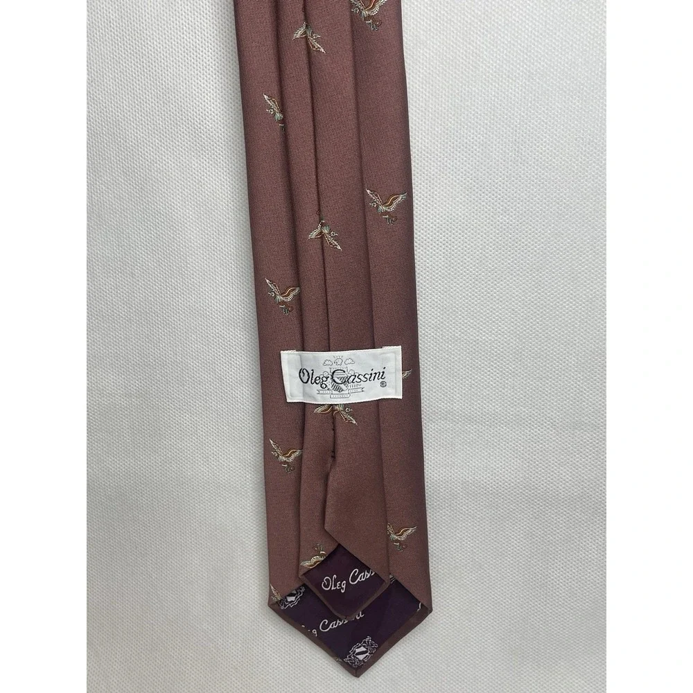 Vintage Oleg Cassini Marchese Weiss Repp Silk Tie Mauve Embroidered Mallard Duck